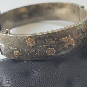 Vintage England Birmingham Sterling Silver Rose Gold Etch Bracelet